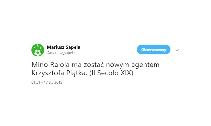 ''Il Secolo XIX'': Piątek będzie miał nowego agenta!